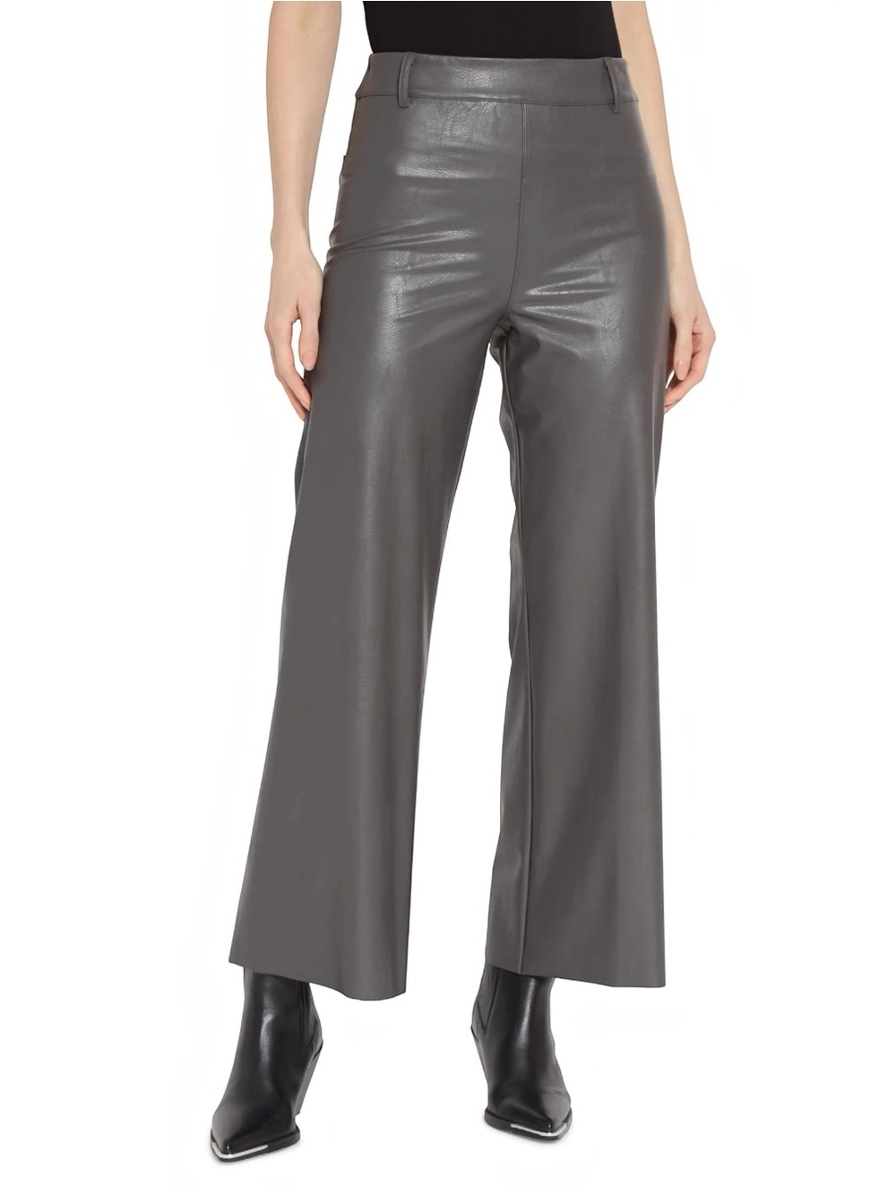 LYSSE High-Rise Wide-Leg Faux Leather Pants — Gray